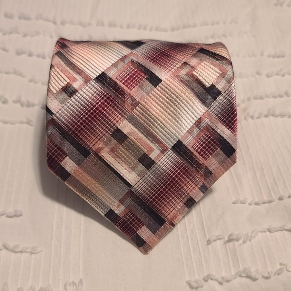 Other - Angelino Pink & Black Silk Geometric Neck Tie